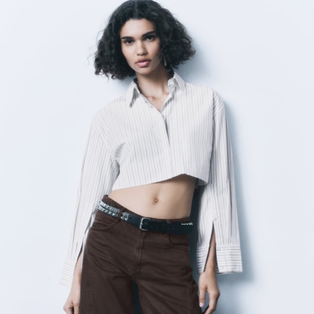 ZARA  .. striped crop shirt